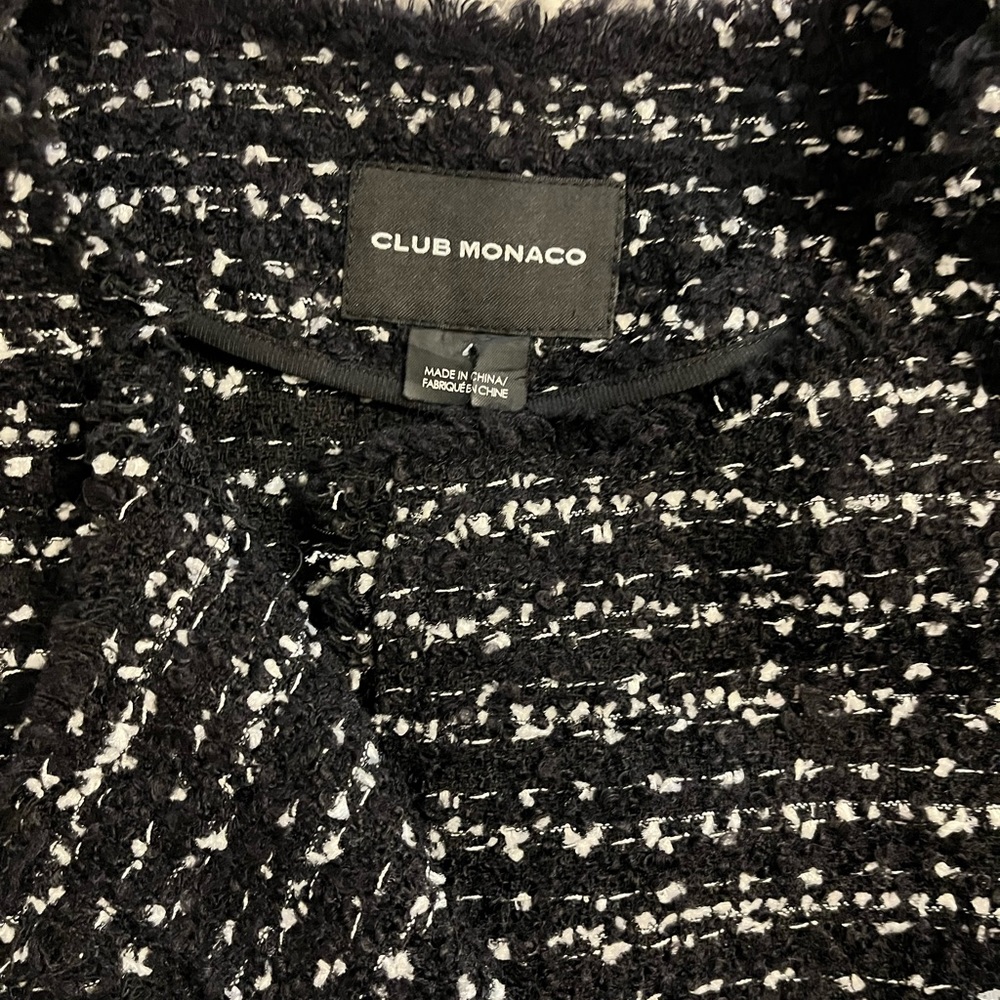 Black and white knit Club Monaco blazer.  Moto style.  Size 4.  Worn twice.